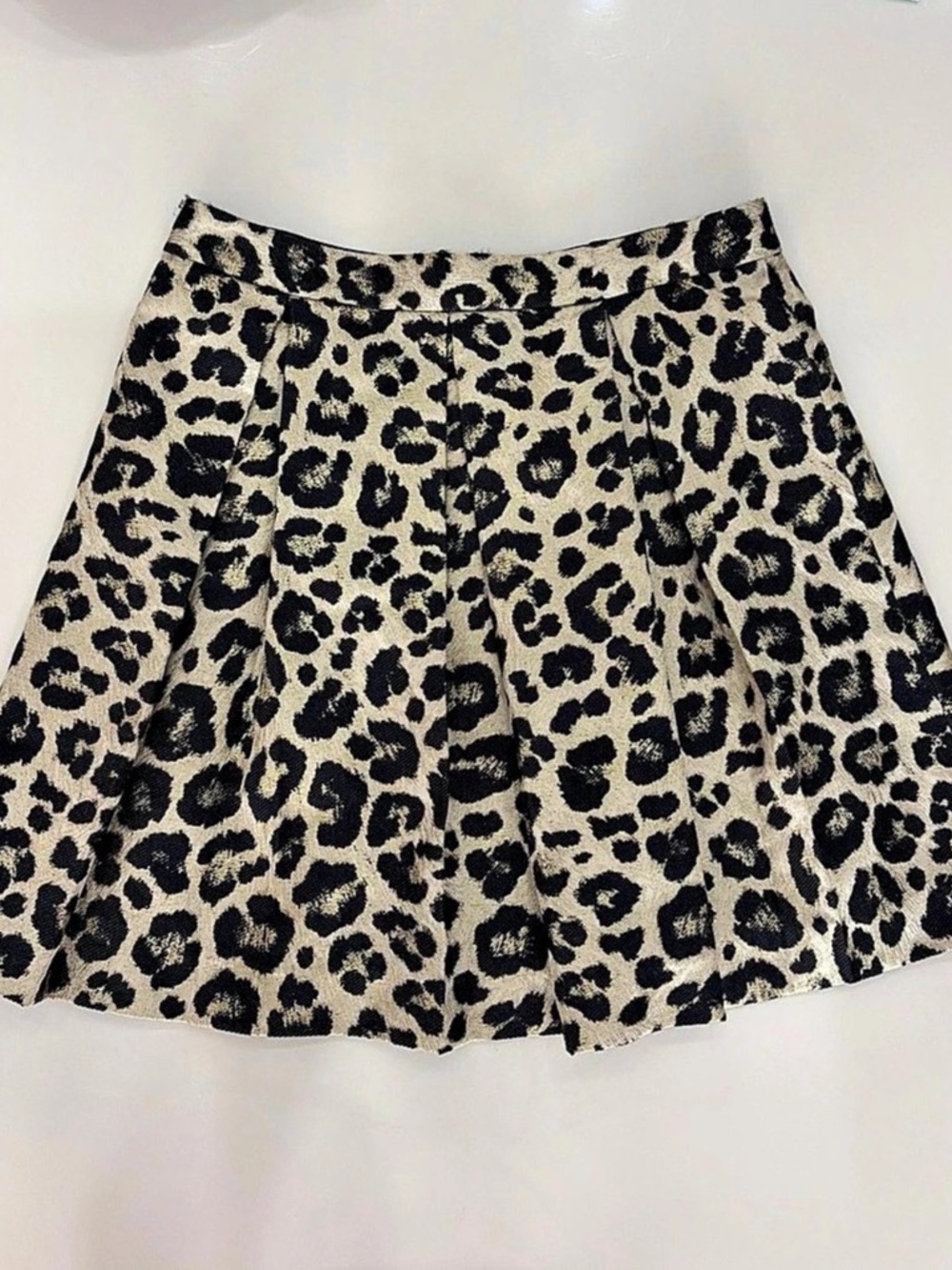 alice + olivia Leopard Print A-Line Skirt in Black & Cream Like New